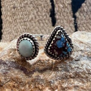❤️ Golden Hills Turquoise & Paloma Navajo 925 By-Pass Floater ADJ Ring 7.4G